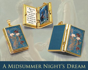 Miniature Book Locket Quote Pendant - A Midsummer Night's Dream by William Shakespeare - Hinged Book Charm Necklace