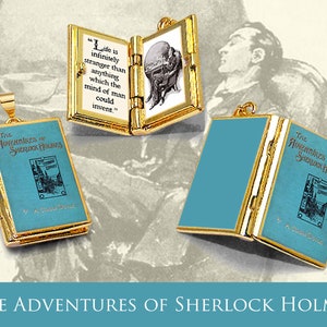 Miniature Book Locket Quote Pendant - The Adventures of Sherlock Holmes by Arthur Conan Doyle - Hinged Book Charm Necklace