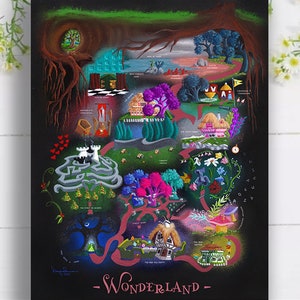 Wonderland-kaart Fine Art Print - Alice in Wonderland Down the Rabbit Hole 8 x 10 door Devyn Samara - Grillige sprookjesverhalenboek kinderdecor
