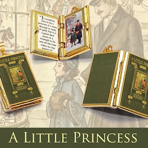 Miniature Book Locket Quote Pendant - A Little Princess by Frances Hodgson Burnett -  Hinged Book Charm Necklace