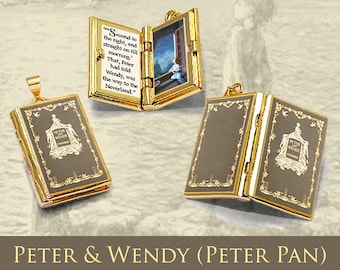 Miniature Book Locket Quote Pendant - Peter Pan by J.M. Barrie - Hinged Book Charm Necklace