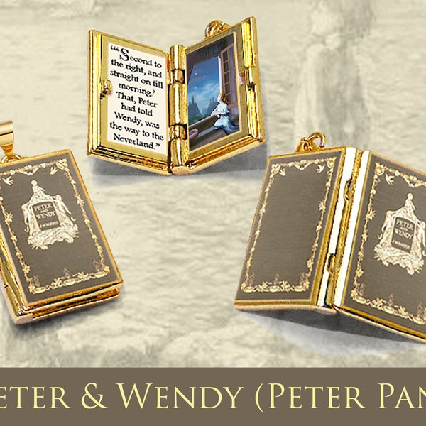 Miniature Book Locket Quote Pendant - Peter Pan by J.M. Barrie - Hinged Book Charm Necklace