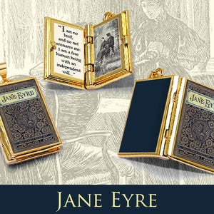 Naszyjnik z wisiorkiem w kształcie książki Jane Eyre: medalion z 24-karatowego złota z cytatem