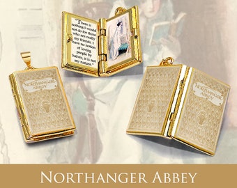 Miniature Book Locket Quote Pendant - Northanger Abbey by Jane Austen - Hinged Book Charm Necklace