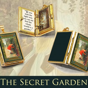 Miniature Book Locket Quote Pendant - The Secret Garden by Frances Hodgson Burnett - Hinged Book Charm Necklace