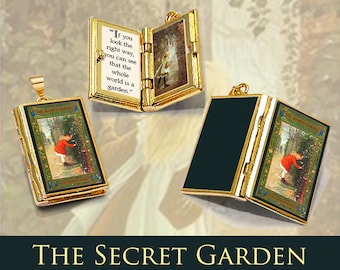 Miniature Book Locket Quote Pendant - The Secret Garden by Frances Hodgson Burnett - Hinged Book Charm Necklace