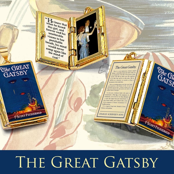 Miniatuur boek medaillon citeer hanger - The Great Gatsby door F. Scott Fitzgerald - scharnierende boek charme ketting