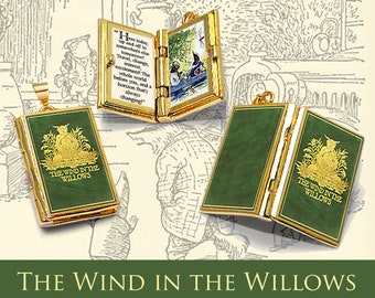 Miniature Book Locket Quote Pendant - The Wind in the Willows by Kenneth Grahame - Hinged Book Charm Necklace