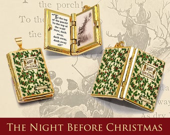 Miniature Book Locket Quote Pendant - The Night Before Christmas / A Visit from St. Nicholas by Clement C. Moore- Hinged Book Charm Necklace