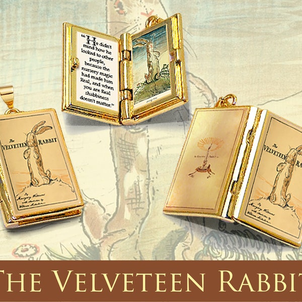 Miniature Book Locket Quote Pendant - The Velveteen Rabbit by Margery Williams - Hinged Necklace Book Charm