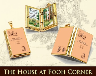 Miniature Book Locket Quote Pendant - The House at Pooh Corner by A.A. Milne -  Hinged Book Charm Necklace