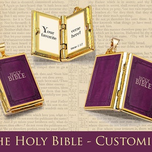 Miniature Book Locket Quote Pendant - The Holy Bible - Custom Verse - Customized Christian Catholic Jewelry Biblical Gift