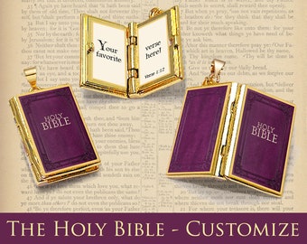 Miniature Book Locket Quote Pendant - The Holy Bible - Custom Verse - Customized Christian Catholic Jewelry Biblical Gift