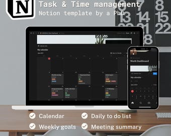 Work Dashboard Notion Template | Task & Time management | PhD | Professionals