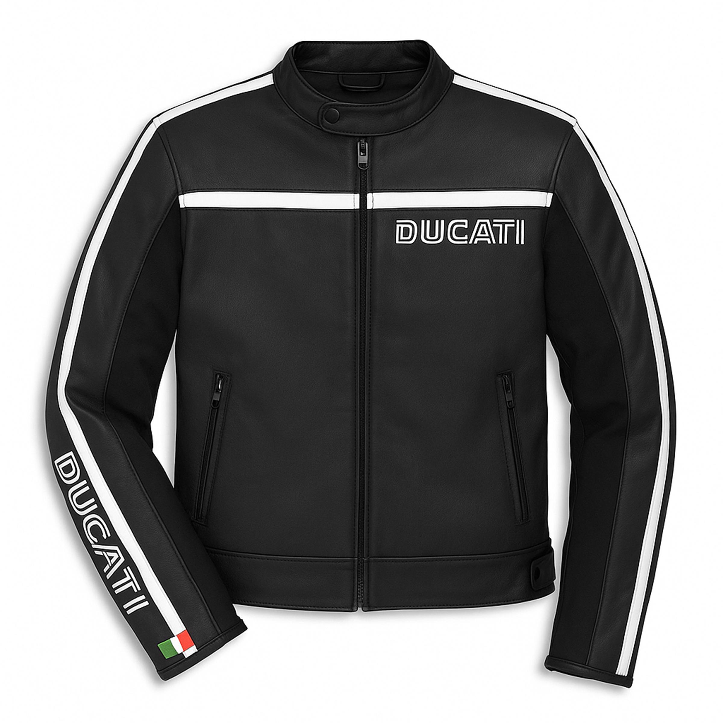 【美品】DUCATI 本革 レザー レーシングジャケット ブラック バイカーズ ドゥカティレザーバイクジャケット：ブラック＆ホワイトレーシング