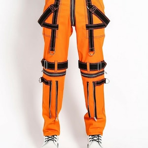 Orange Cyber Goth Pants: Industrial Techwear Rave Style