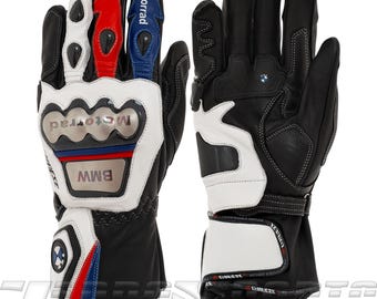 BMW Motorrad Racing Handschuhe Rindsleder Herren Biker Gauntlet Blau Rot Weiß Ausrüstung
