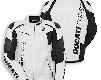 Ducati Corse C6 Leather Motorcycle Jacket - White & Black Racing Coat
