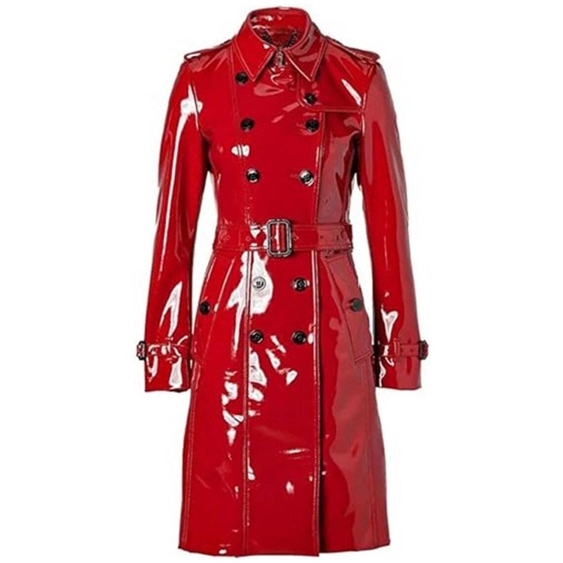 Manteau Pluie PVC Rouge Huilé - Imperméable Ciré - Taille 38