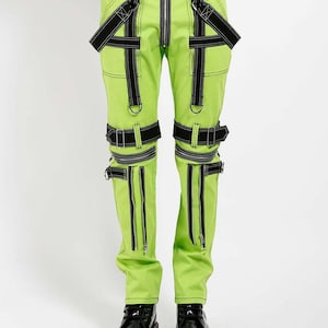 Yellow Cyber Goth Pants: Men’s Techwear Rave Style with Straps