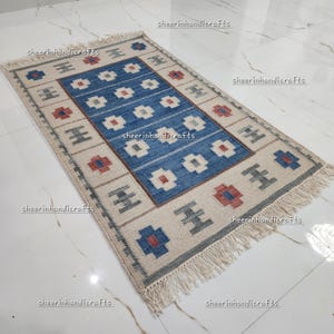 Swedish Marianne Richter Inspired kilim rug,Handwoven rug,kilim rug 8x10,large area rug, multi blue kilim rug, wool rug,flatweave wool rug