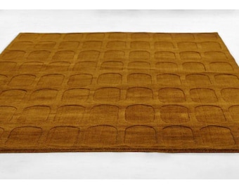Modern Hand Tufted Wool Rug, Carved Geometric Pattern Rug, Mustard Yellow Area Rug, Textured Contemporary Carpet, Living Room Rugs