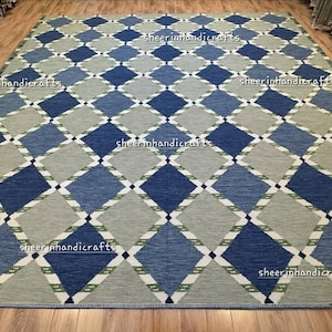 Flat weave wool rug,Swedish Marianne Richter Inspired kilim rug,kilim rug 5x8,wool rug,large area rug Multi blue kilim rug,Handwoven rug