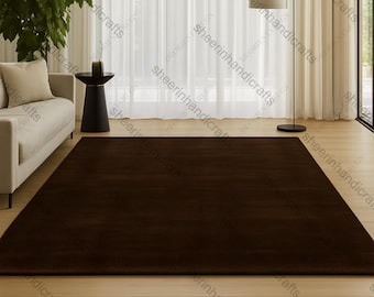 Dark Brown Area Rug, Solid Wool Carpet, Minimalist Modern Rug, Hand tufted Plush Rug, Luxury Neutral Living Room Decor,contemporary carpet