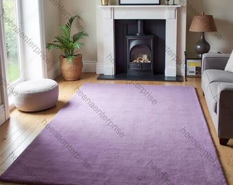 Lavender Purple Hand Tufted Rug, Solid Color Area Rug, Minimalist Modern Carpet, Soft Wool Living Room Rug, Custom Size Bedroom carpets