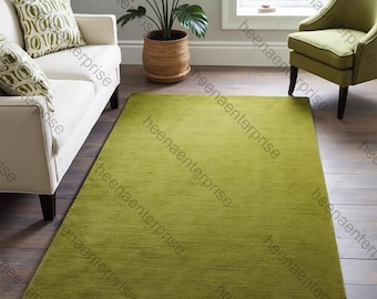 Olive Green Hand Tufted Area Rug, Solid Wool Rug, Minimalist Modern Carpet, Contemporary Living Room Rug, Custom Size Rug