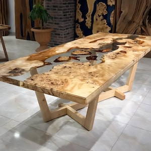 Custom Epoxy River Dining Table: Live Edge Walnut Slab
