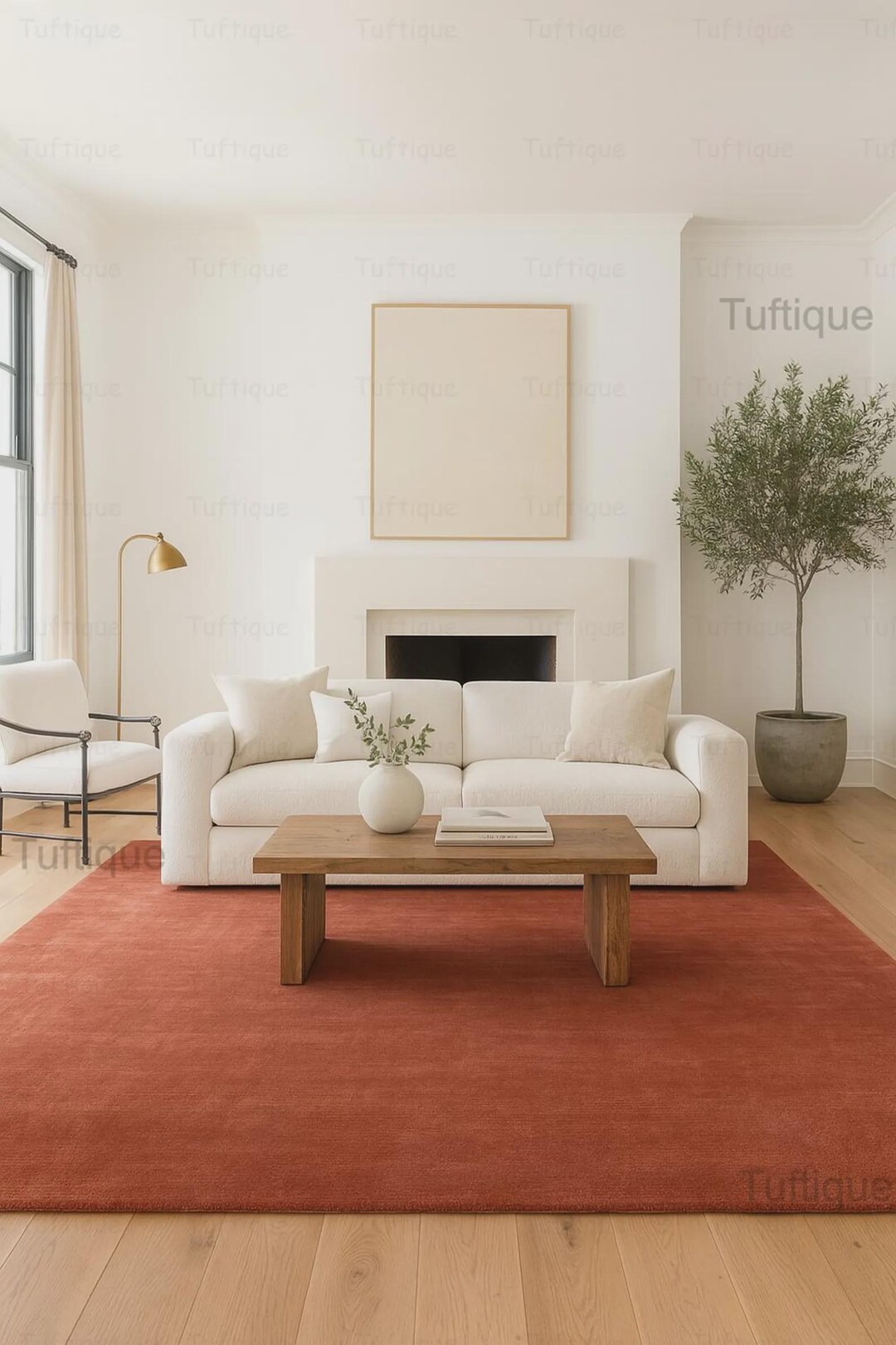 Hand-tufted Burnt Red Wool Rug, Modern Solid Area Rug - Etsy