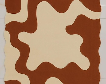 Brown Cream Hand Tufted Abstract Area Rug, Modern Organic Shape Wool Rug, Wavy Contemporary Living Room Carpet
