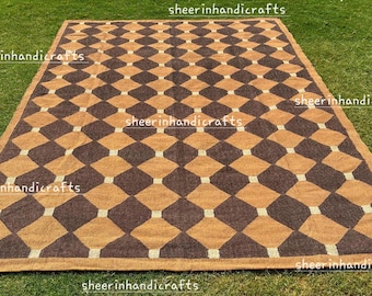 Brown Hand Woven Wool Rug, Geometric Kilim Carpet, Diamond Pattern Flatweave Area Rug, Modern Scandinavian Home Decor