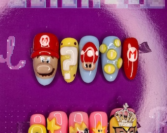 Conjunto de unhas postiças Power-Up Love - Mario e Princesa Peach