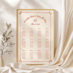 Hand-Drawn Wedding Seating Chart sign Template, Editable Whimsical Wedding Signage, Rustic Line Art Table Plan, Canva Printable Seating Sign