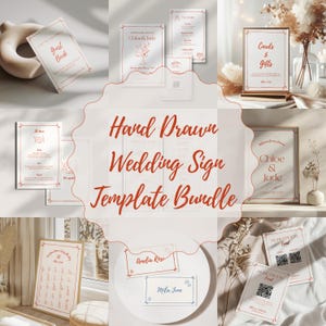 Editable Wedding Sign Bundle Template | Hand Drawn Wedding Stationery Set | Canva Templates