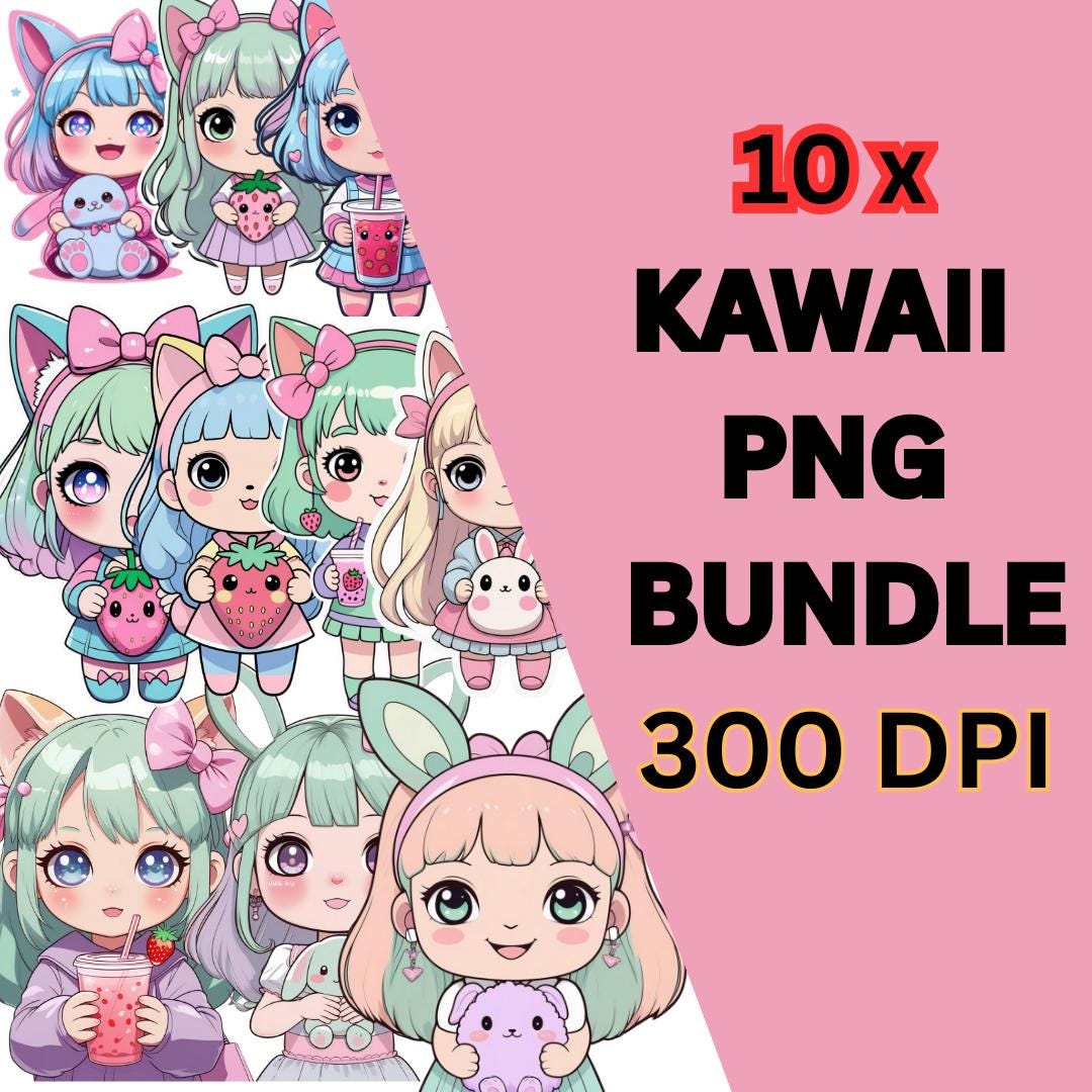 Kawaii Girl PNG Bundle – 10 Cute Anime-inspired Transparent Clipart ...