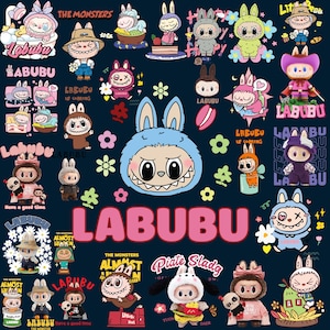 Pakiet 90+ Labubu PNG, słodkie postacie z kreskówek PNG, pakiet Labubu Clipart, pliki Labubu w stylu filmowym, cyfrowe pobieranie sublimacji