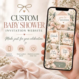 Anpassad babyshower-webbplats, digital inbjudan med OSA, mobil babyshowerinbjudan, personlig inbjudningswebbplats