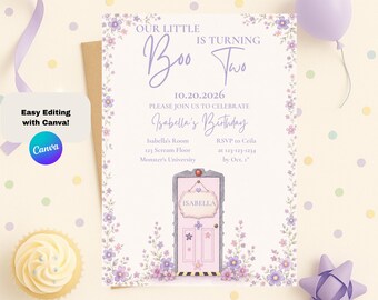 Monsters Birthday Invitation | Editable Canva Template | Our Boo Is Turning Two | Digital Download