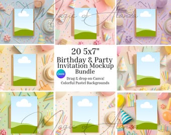 Invitation Mockup Bundle | 20 Canva Mockups | 5x7 Birthday Flat Lays | Digital Download
