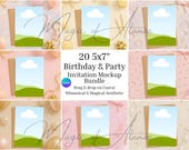 5x7 Invitation Mockup Bundle | Canva Party Invitation, Whimsical Flat Lay