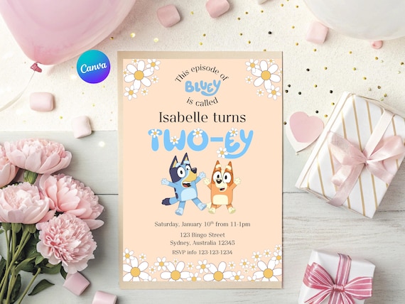 Bluey Birthday Invitation Bluey Invitations Bluey Birthday Party Bluey Party Invitation Bluey Twoey Birthday Bluey Girl Birthday Invitation