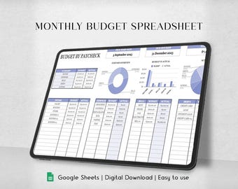 Monthly Budget Spreadsheet, Google Sheets Budget Template, Excel Finance Planner, Debt Payoff Tracker, Printable Budget Dashboard