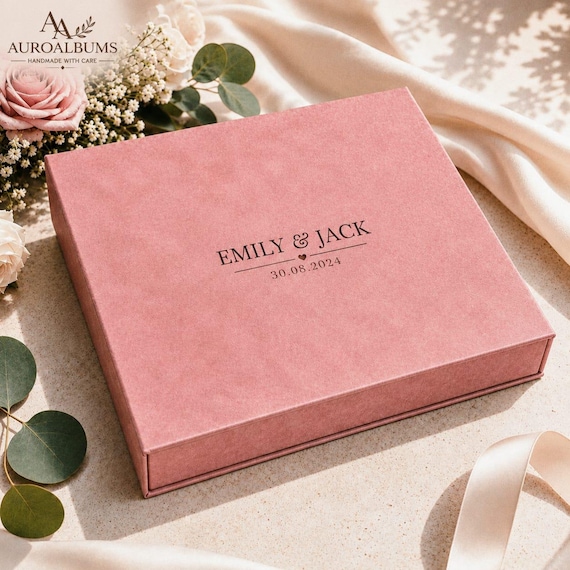 Italian eco-leather wedding keepsake box that doubles as a photo album, guest book, and storage — one elegant object doing three jobs.