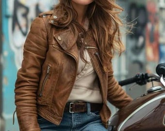Women's Jennifer Lopez Motorcycle Distressed Brown Real Leather