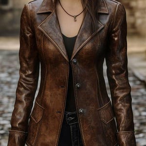 Women Real Leather Motorcycle Jacket Vintage brown distress biker trending  jacket