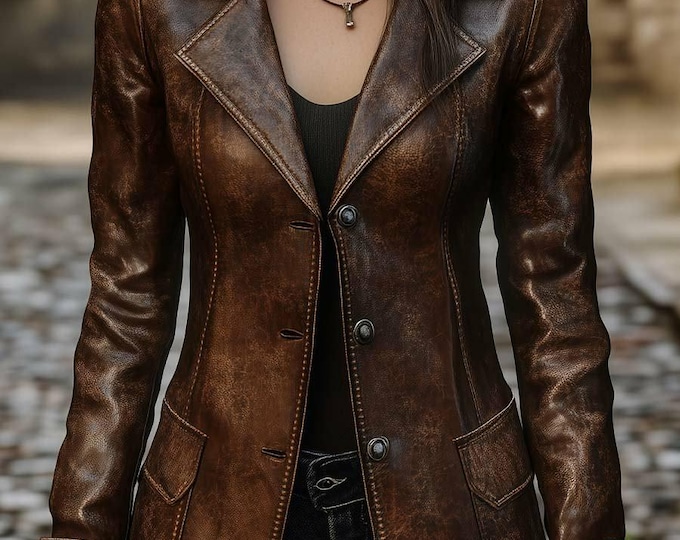 Women Real Leather Motorcycle Jacket Vintage brown distress biker trending  jacket