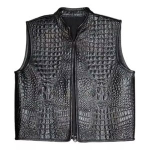 Zwart leren alligatorvest met alligator-reliëf, verborgen motorvest Biker Club